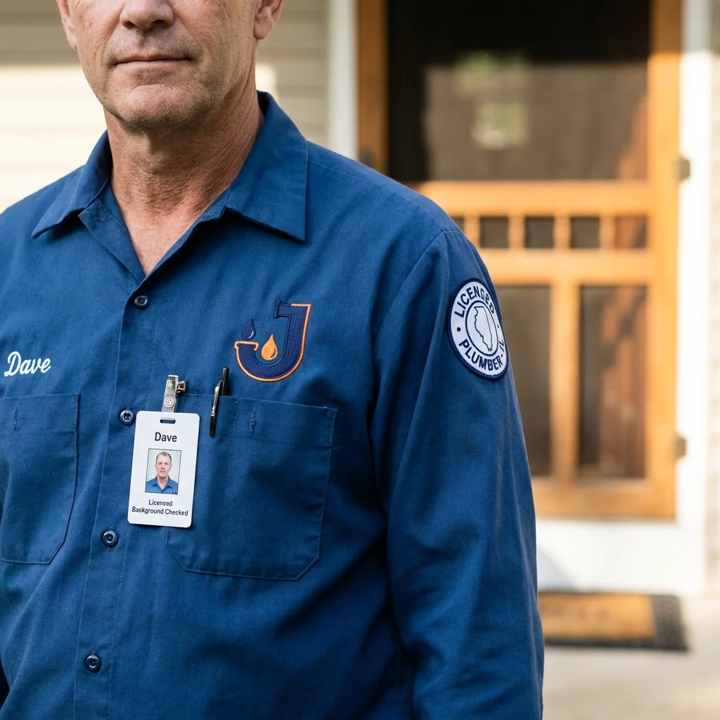 Licensed plumber showing ID badge in Charlotte, TN