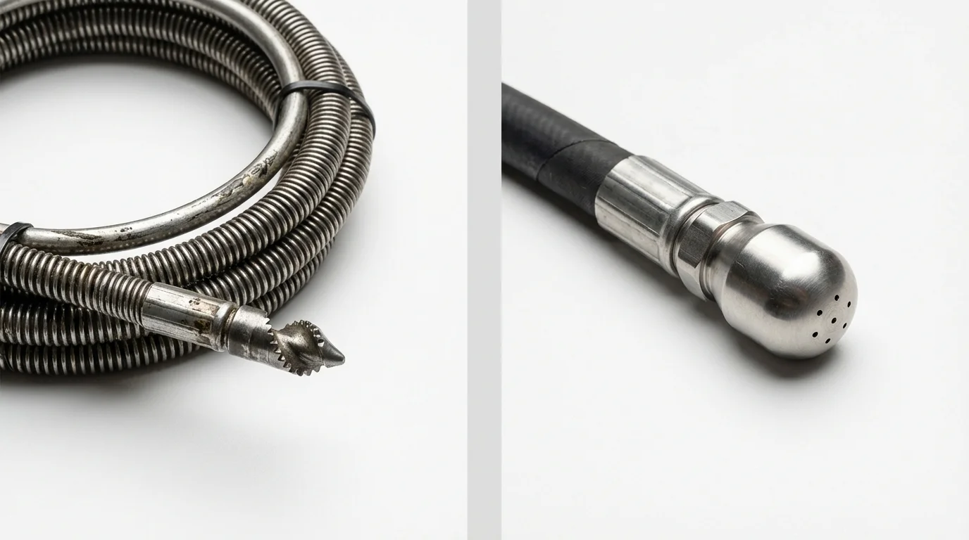 Drain snake cable and hydro jetting nozzle used for drain cleaning in Charlotte, TN