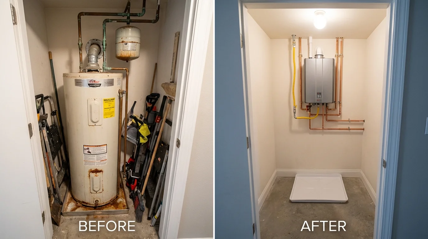 Tank water heater versus wall-mounted tankless unit comparison for Charlotte, TN homeowners